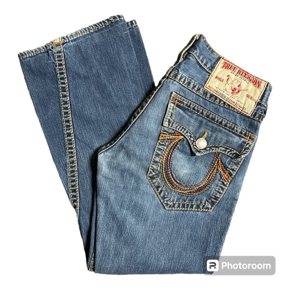 Men’s Y2K True Religion Rainbow Joey Big T Flared Jeans - Picture 2 of 9